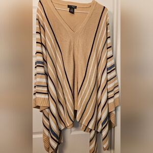 Chic Beige and Blue Striped Poncho